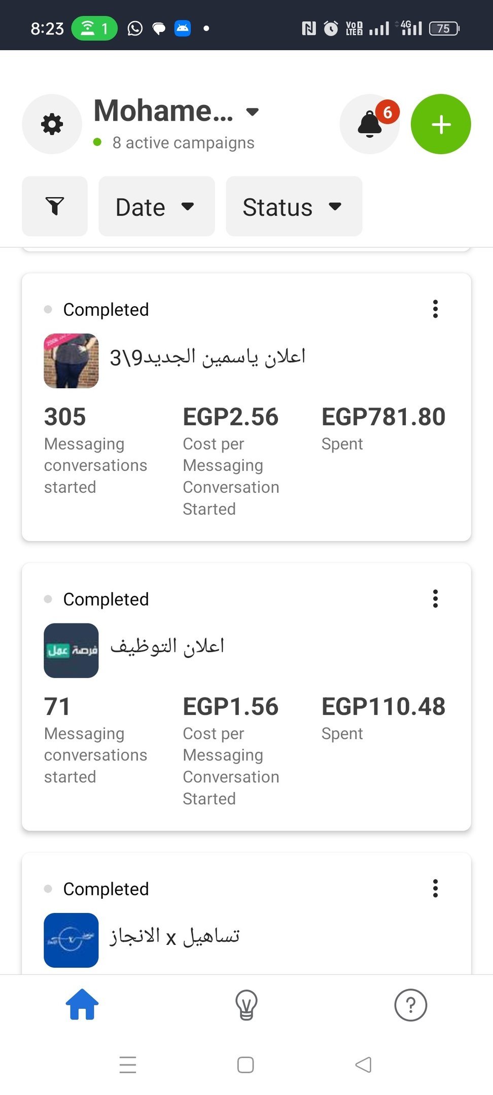 لقطة شاشة من نتائج حملة إعلانية 20